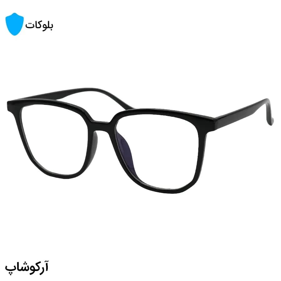عینک با فریم مشکی رنگ، شکل مربعی بزرگ، از جنس کائوچو و لنز بلوکات مدل 20322
