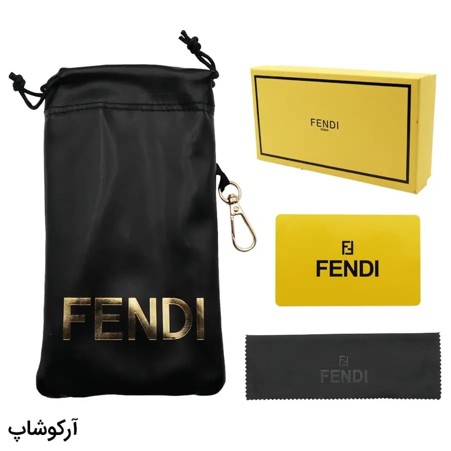 پک اورجینال عینک برند فندی (FENDI) با کیف طرح کیسه‌ای و تمام تجهیزات مدل 993117