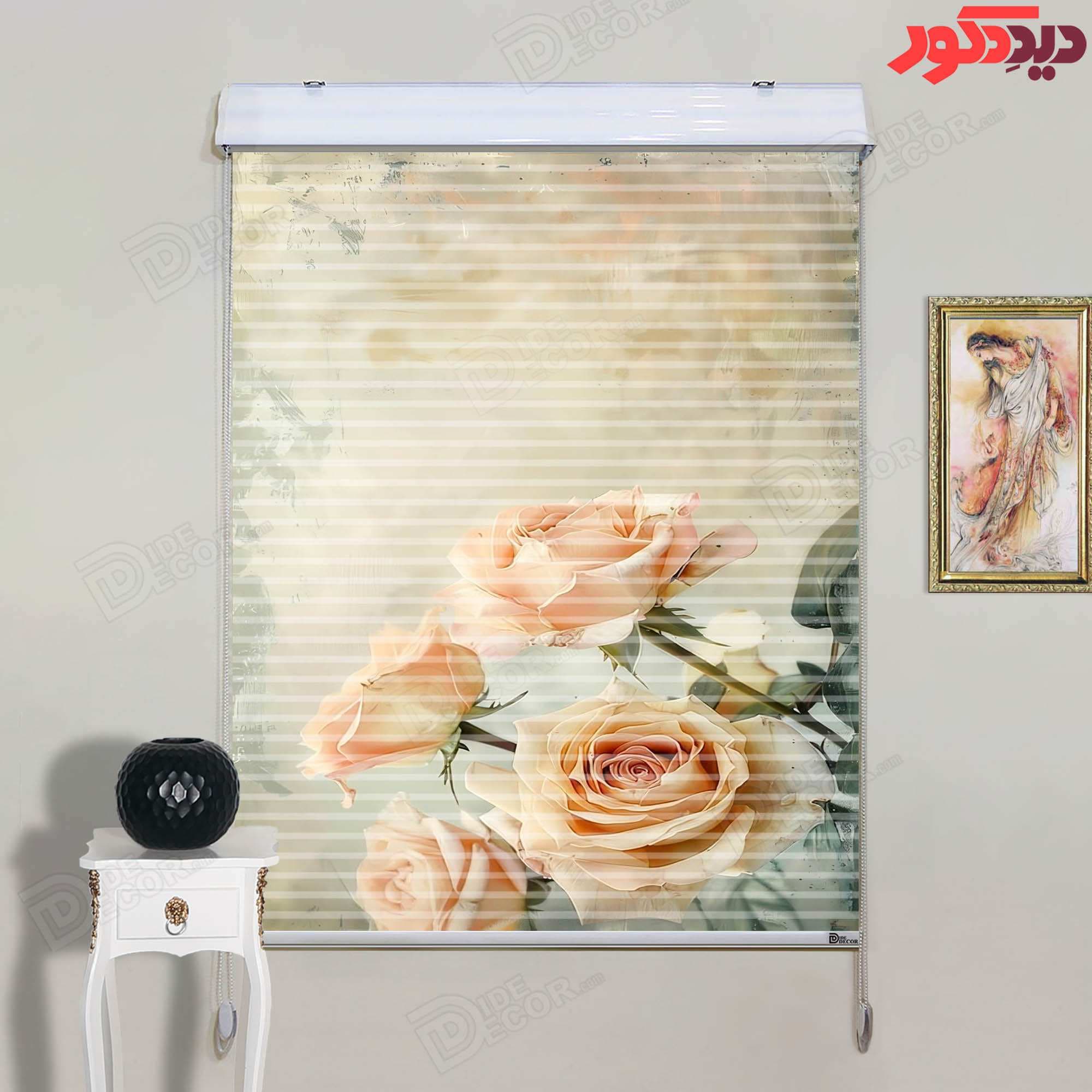 پرده زبرا دومکانیزم تصویری چاپی طرح گل رز کد AZD-122
