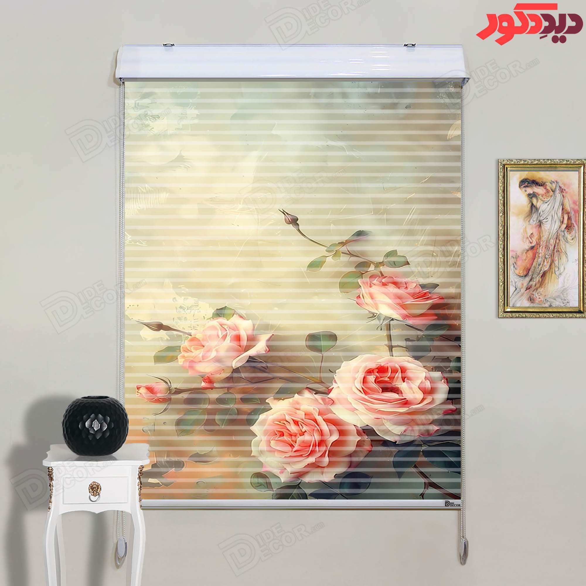 پرده زبرا دومکانیزم تصویری چاپی طرح گل رز کد AZD-120