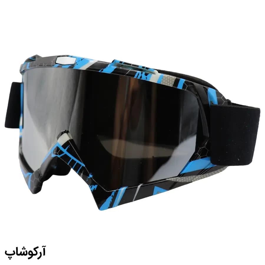 عینک موتور سواری با لنز آینه‌ای (نقره‌ای)، فریم چند رنگ و بند کشی مشکی رنگ مدل 993111 — تصویر ۲