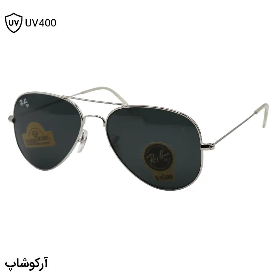 عینک آفتابی ریبن با فریم خلبانی، رنگ طلایی، لنز جنس شیشه و سنگ و رنگ دودی تیره (سایز 58 – کوچک) مدل RB3025 — تصویر ۹