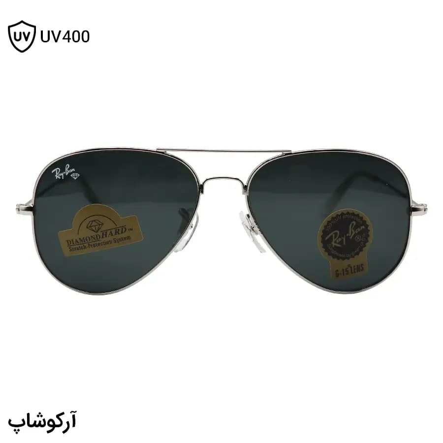 عینک آفتابی ریبن با فریم خلبانی، رنگ طلایی، لنز جنس شیشه و سنگ و رنگ دودی تیره (سایز 58 – کوچک) مدل RB3025 — تصویر ۱۱
