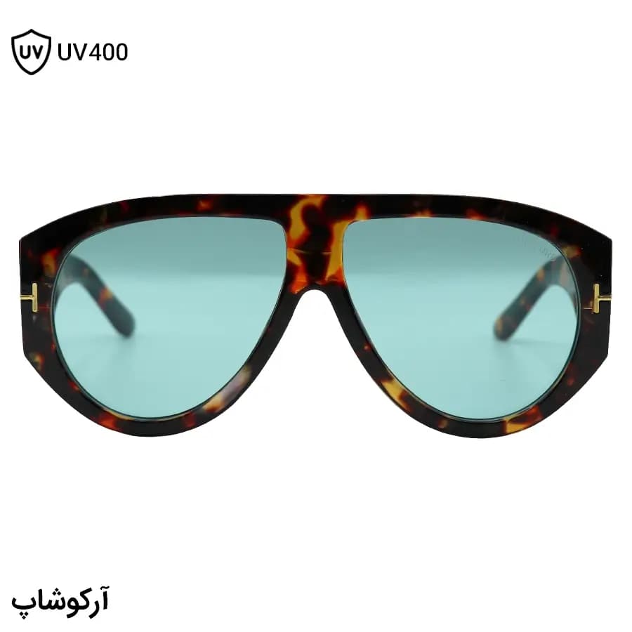عینک دید در شب تام فورد با فریم رنگ هاوانا (پلنگی)، شکل خلبانی، دسته پهن و لنز سبز رنگ مدل W68228 — تصویر ۳