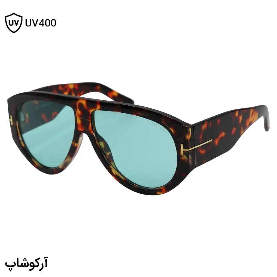 عینک دید در شب تام فورد با فریم رنگ هاوانا (پلنگی)، شکل خلبانی، دسته پهن و لنز سبز رنگ مدل W68228