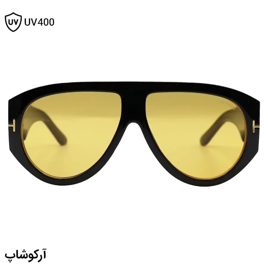 عینک دید در شب تام فورد با فریم رنگ مشکی براق، شکل خلبانی، دسته پهن و لنز نارنجی رنگ مدل W68228 — تصویر ۳