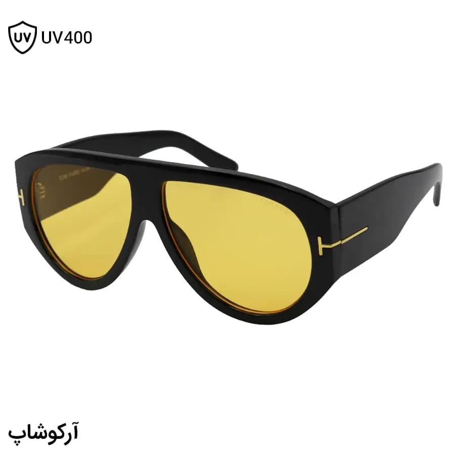 عینک دید در شب تام فورد با فریم رنگ مشکی براق، شکل خلبانی، دسته پهن و لنز نارنجی رنگ مدل W68228