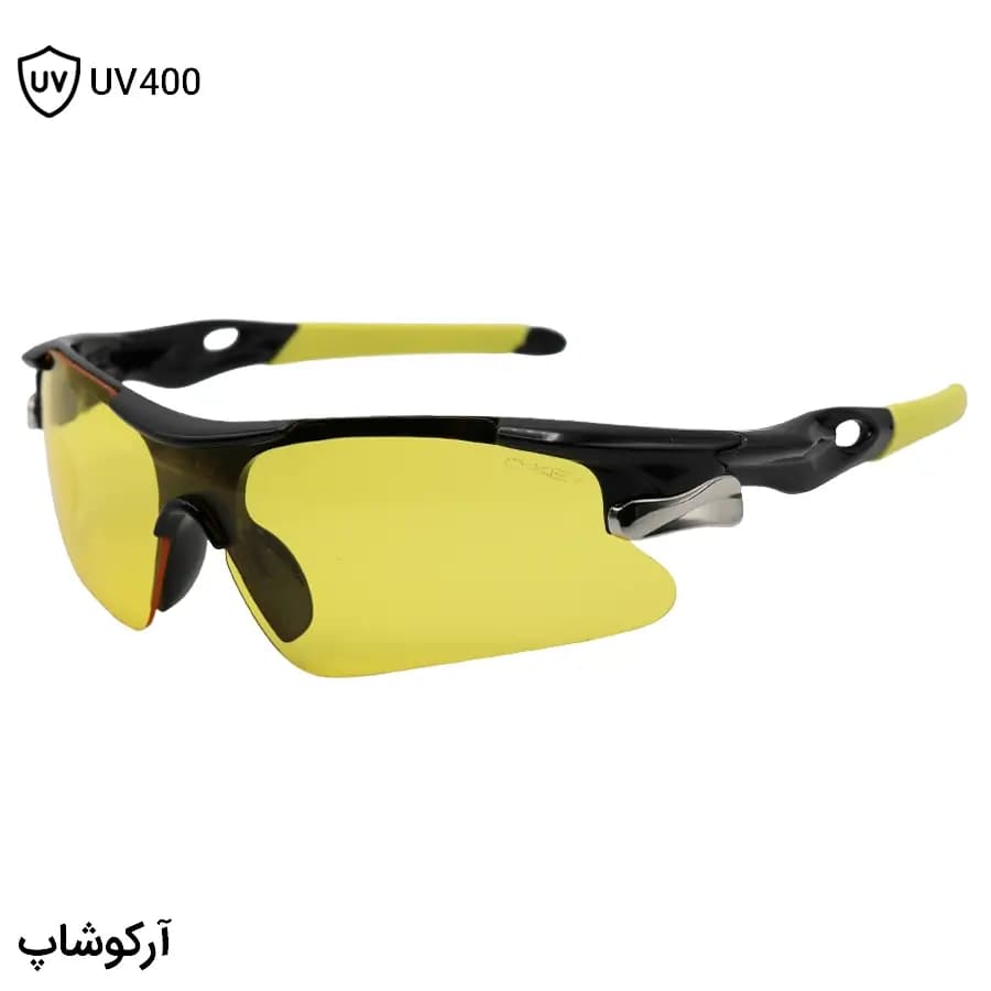 عینک ورزشی نیم فریم OAKLEY با فریم مشکی رنگ و عدسی زرد رنگ مدل 806