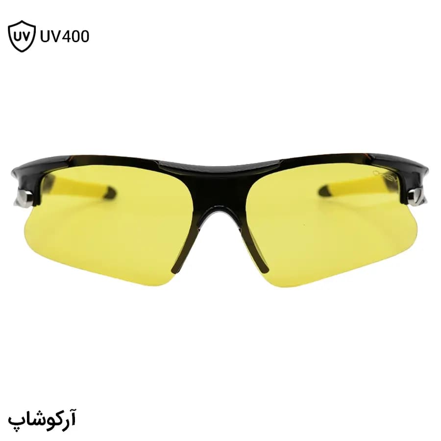عینک ورزشی نیم فریم OAKLEY با فریم مشکی رنگ و عدسی زرد رنگ مدل 806 — تصویر ۳