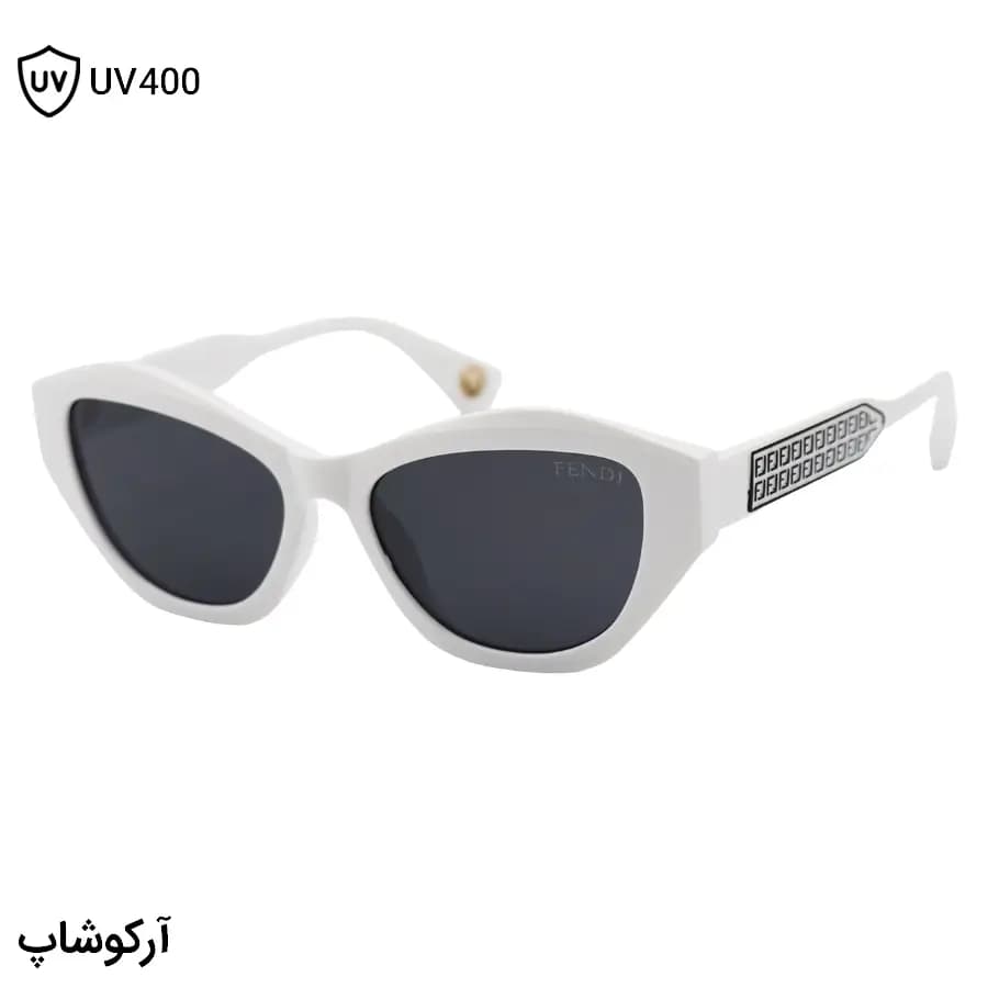 عینک آفتابی زنانه Fendi با فریم رنگ سفید، شکل چندضلعی و هندسی و لنز دودی تیره مدل 1144