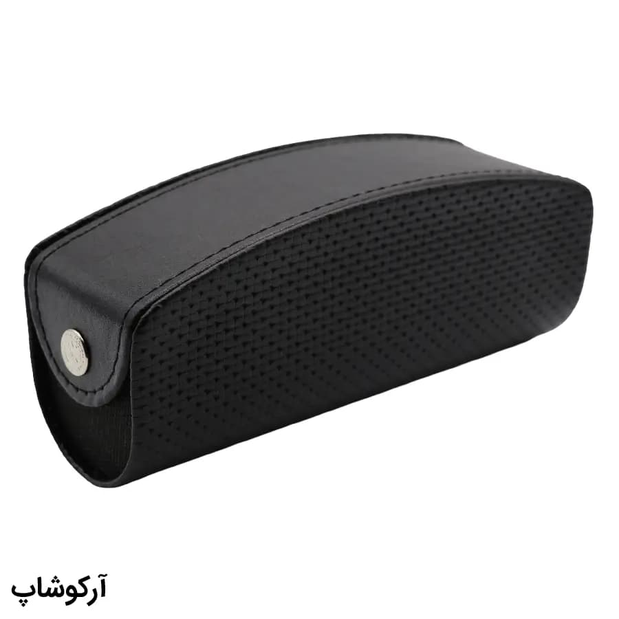 کیف عینک از جنس چرم درجه یک، شکل مستطیلی، مشکی رنگ و درب دکمهای مدل 993099