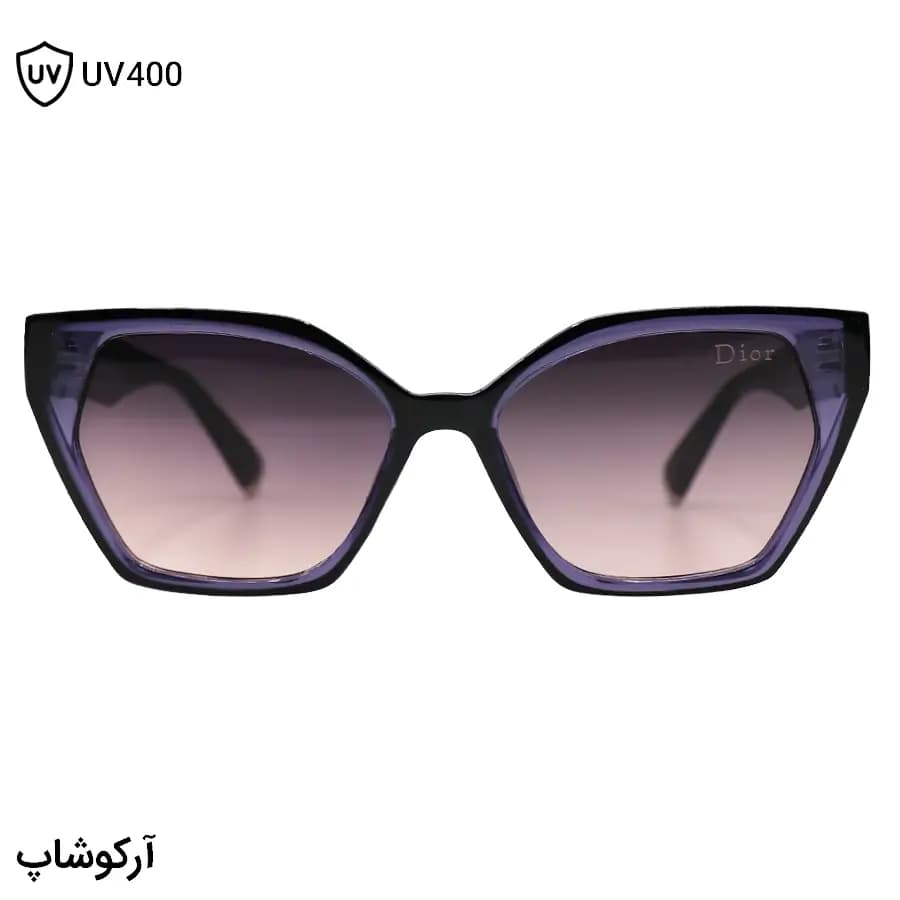 عینک آفتابی زنانه دیور با فریم چشم گربه‌ای شکل، دو رنگ (بنفش و مشکی) و لنز قهوه‌ای سایه روشن مدل 2177 — تصویر ۳