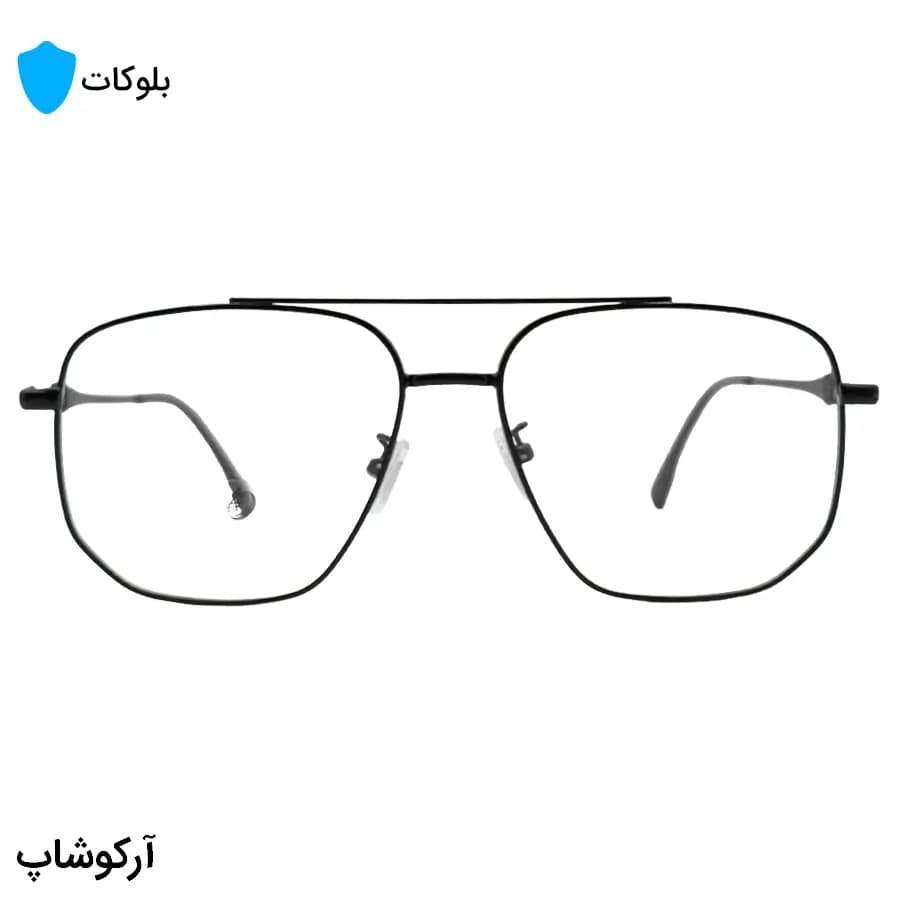 عینک برند Chrome Hearts با فریم شکل چندضلعی، رنگ مشکی براق و لنز بی‌رنگ و شفاف (بلوکات) مدل 23091 — تصویر ۳