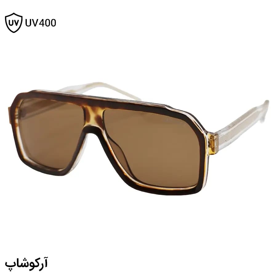 عینک آفتابی Carrera با فریم شکل چندضلعی، رنگ قهوه‌ای، دسته رنگ شفاف و سیم‌دار و لنز قهوه‌ای تیره مدل TR28015