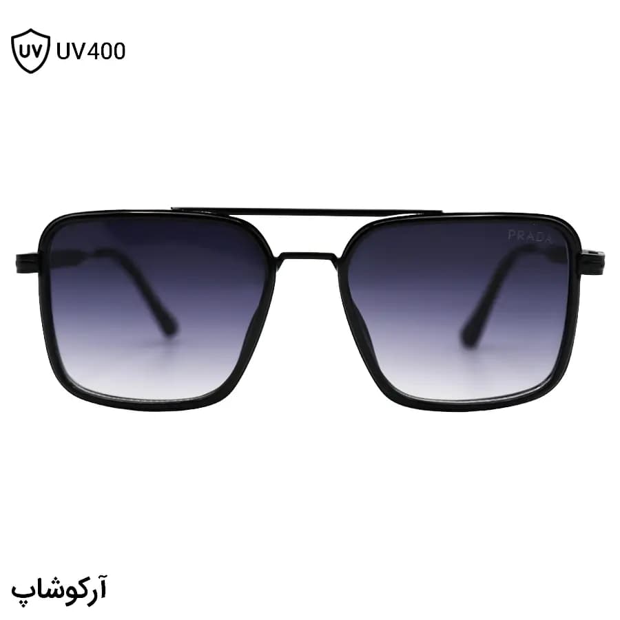 عینک آفتابی Prada با فریم مربعی شکل، رنگ مشکی و نقره‌ای و لنز دودی سایه روشن مدل PR2001 — تصویر ۱۰