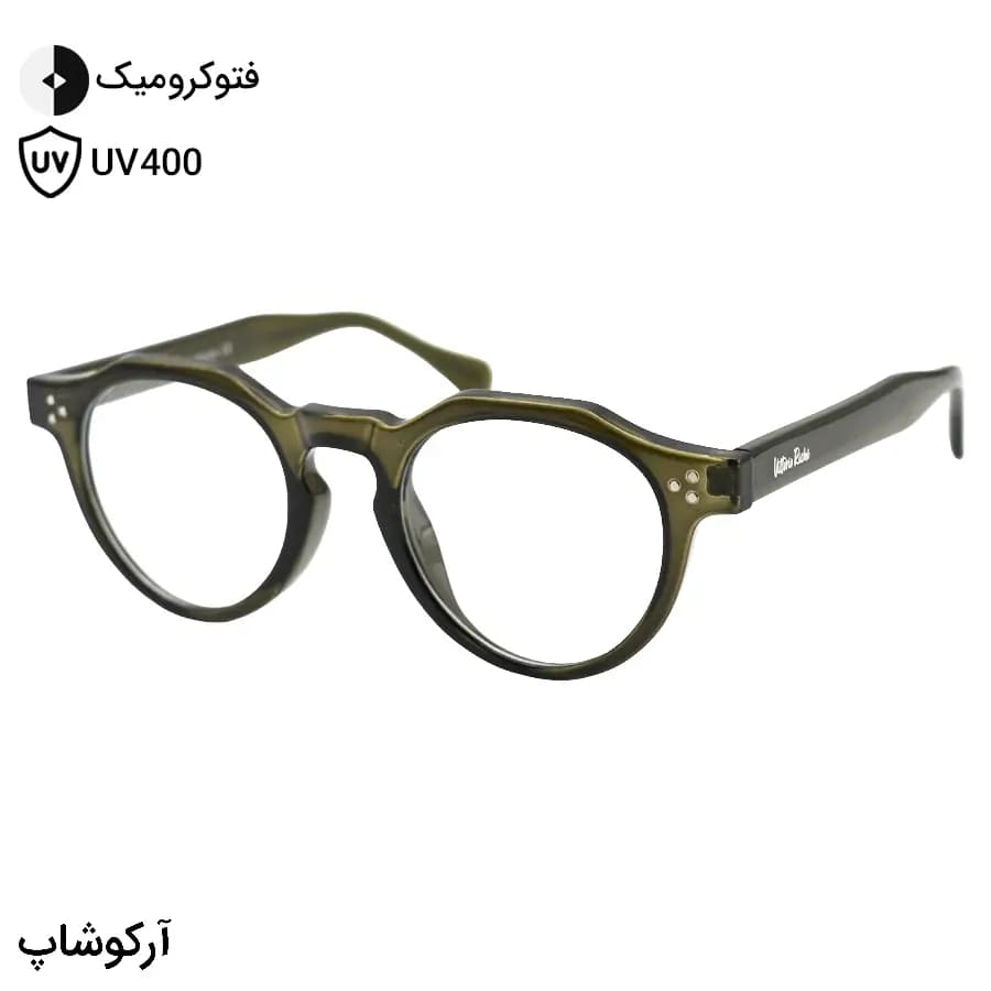 عینک Vittorio Richi با فریم چندضلعی، رنگ سبز تیره، دسته سیم‌دار و لنز فتوکرومیک (رنگ ثانویه: دودی) مدل 10459