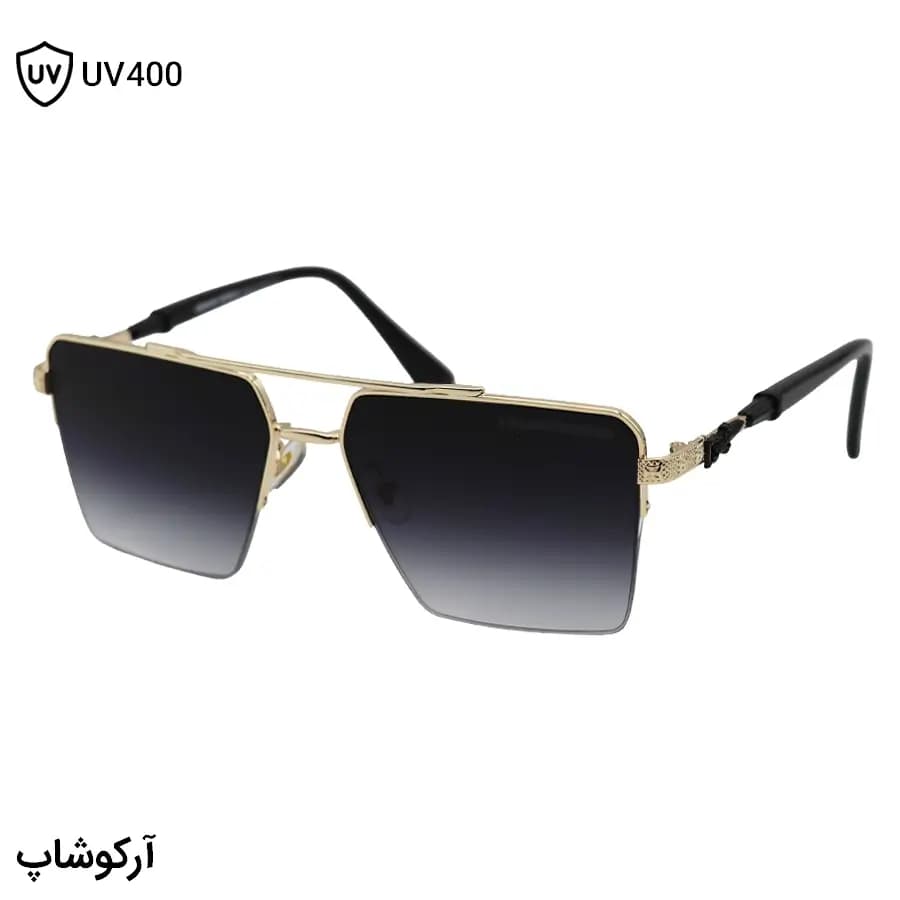 عینک آفتابی Chrome Hearts با فریم طلایی، شکل مربعی، طرح نیم‌فریم و لنز دودی سایه روشن مدل 22320