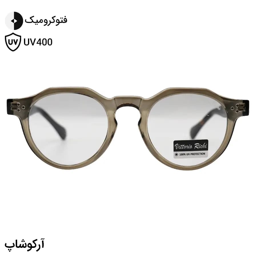 عینک Vittorio Richi با فریم چندضلعی، رنگ طوسی تیره، دسته سیم‌دار، رنگ هاوانا و لنز فتوکرومیک (رنگ ثانویه: سبز) مدل 10459 — تصویر ۳