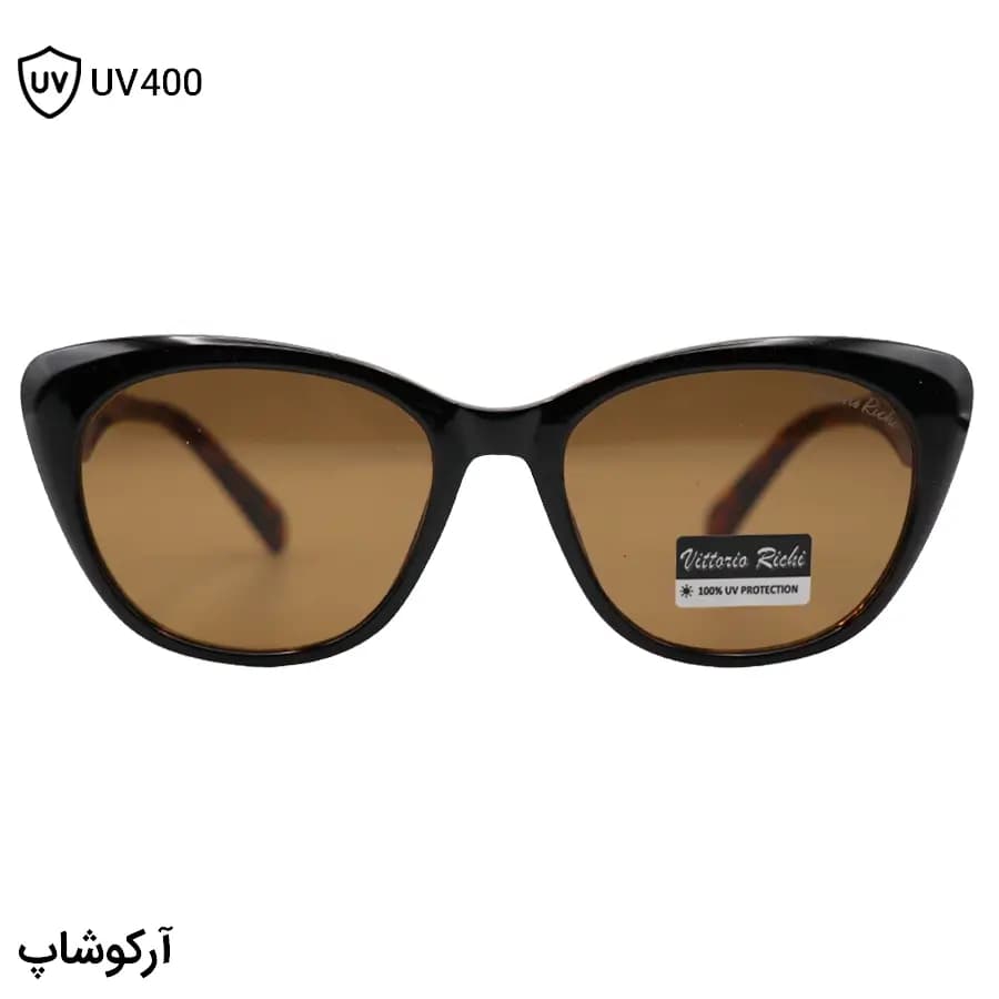 عینک آفتابی زنانه Vittorio Richi با فریم چشم گربه‌ای، رنگ مشکی و هاوانا، دسته سیم‌دار و لنز قهوه‌ای تیره مدل 8835 — تصویر ۵
