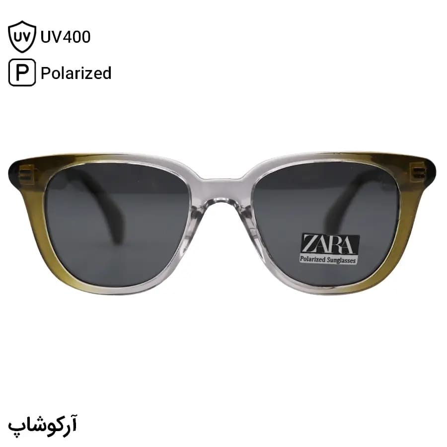 عینک آفتابی ZARA با فریم ویفرر، رنگ طوسی و سبز براق، دسته سیمدار، عدسی دودی تیره و پلاریزه مدل 66505 — تصویر ۳