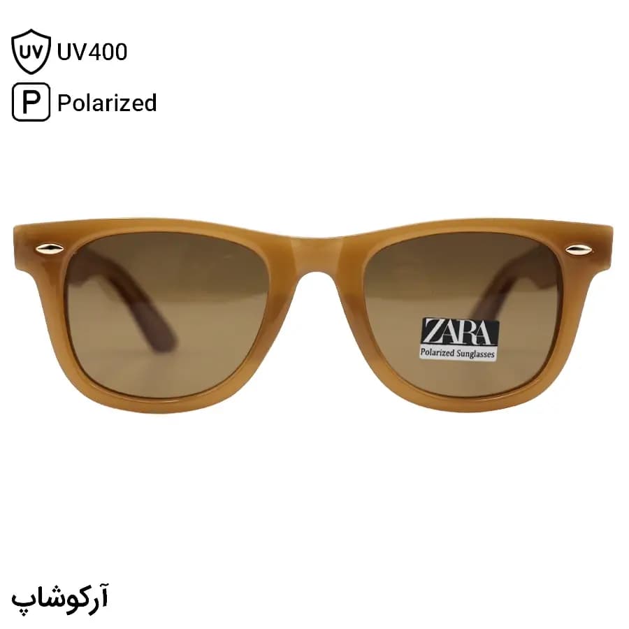عینک آفتابی ZARA با فریم ویفرر، رنگ قهوه‌ای براق، دسته سیم‌دار، عدسی قهوه‌ای تیره و پلاریزه مدل 66802 — تصویر ۳
