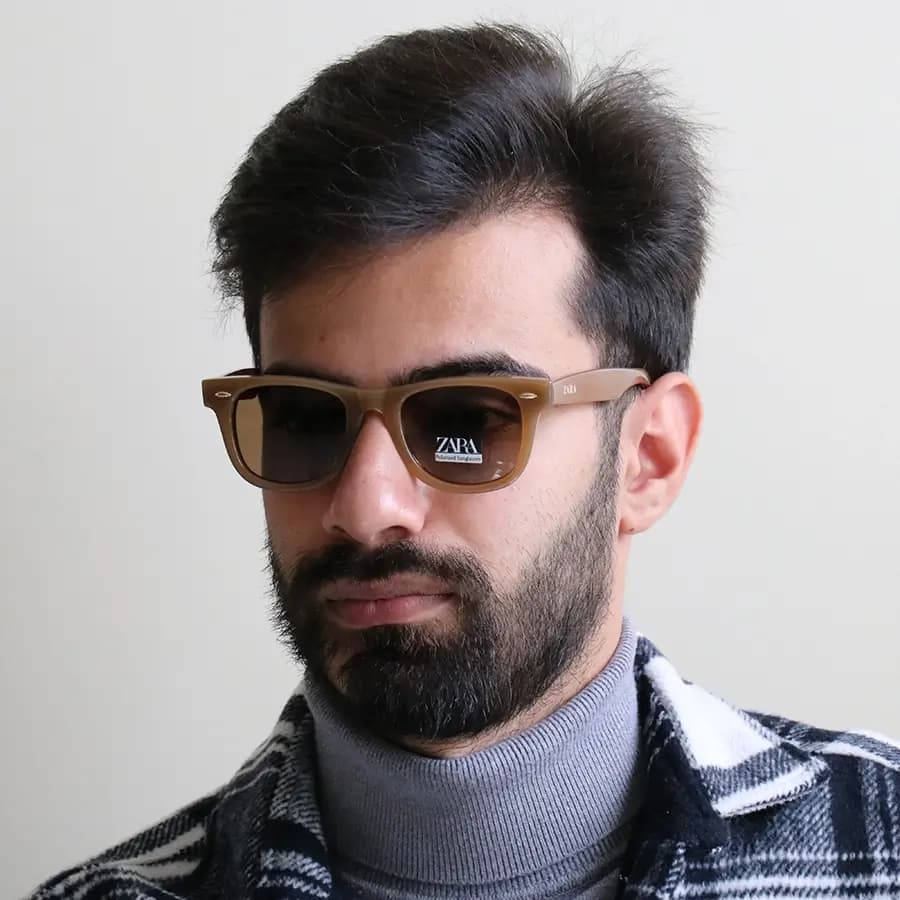 عینک آفتابی ZARA با فریم ویفرر، رنگ قهوه‌ای براق، دسته سیم‌دار، عدسی قهوه‌ای تیره و پلاریزه مدل 66802 — تصویر ۲