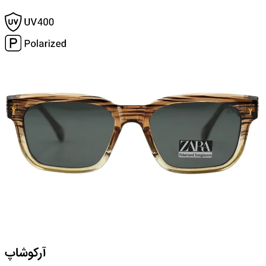 عینک آفتابی ZARA با فریم مستطیلی شکل، رنگ قهوه‌ای براق، دسته سیم‌دار، عدسی دودی تیره و پلاریزه مدل RN9030 — تصویر ۳