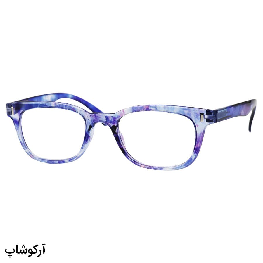 عینک مطالعه نمره +2.00 نزدیک بین با فریم آبی (به همراه قاب و دستمال)، دسته فنری مدل TJ3184