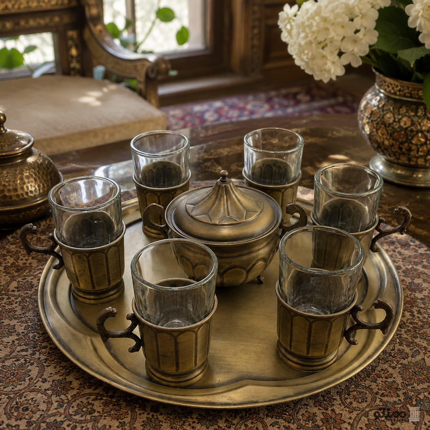سرویس ست چای خوری برنجی شش نفره — تصویر ۵
