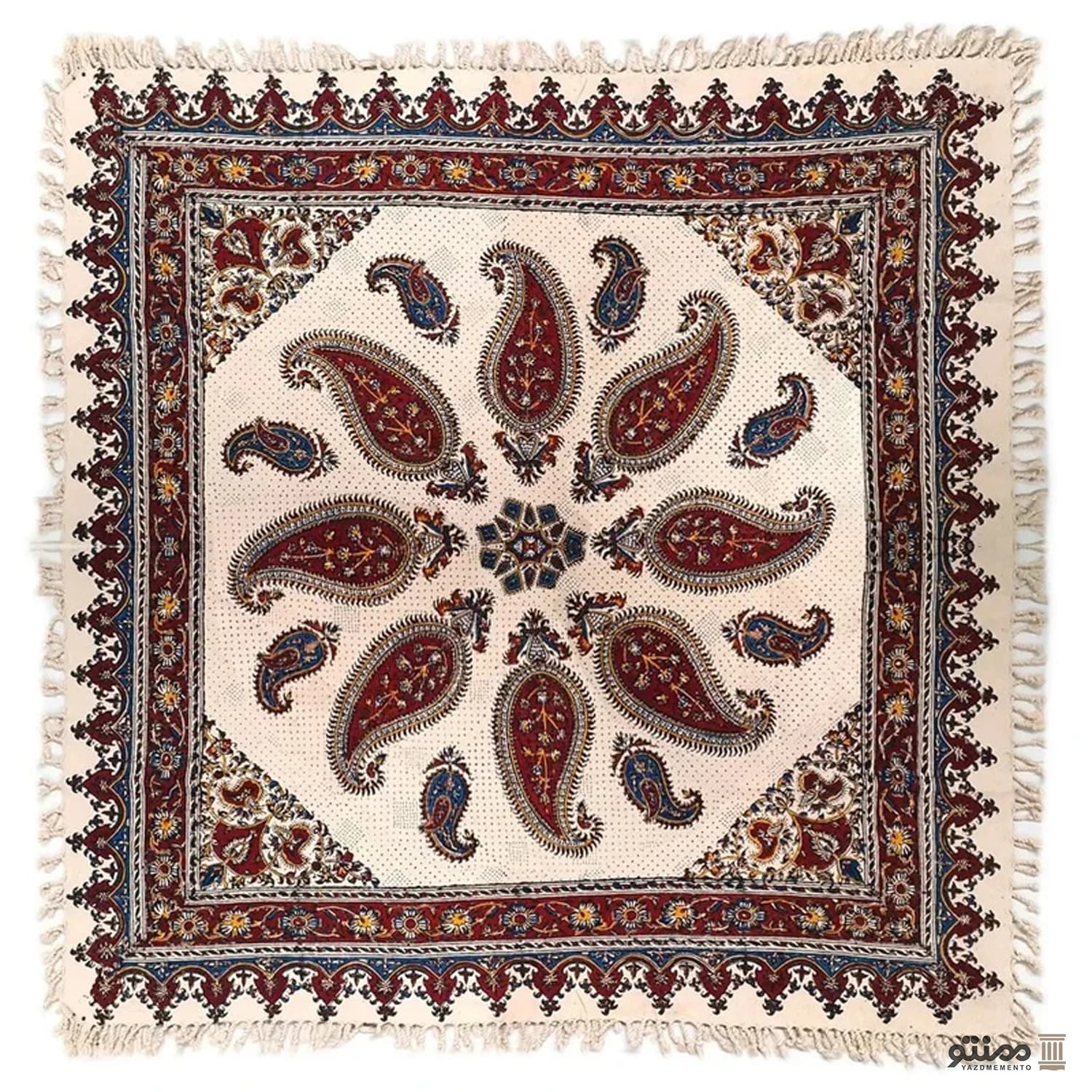 رومیزی مربع قلمکار اصفهان طرح بته جقه 100*100
