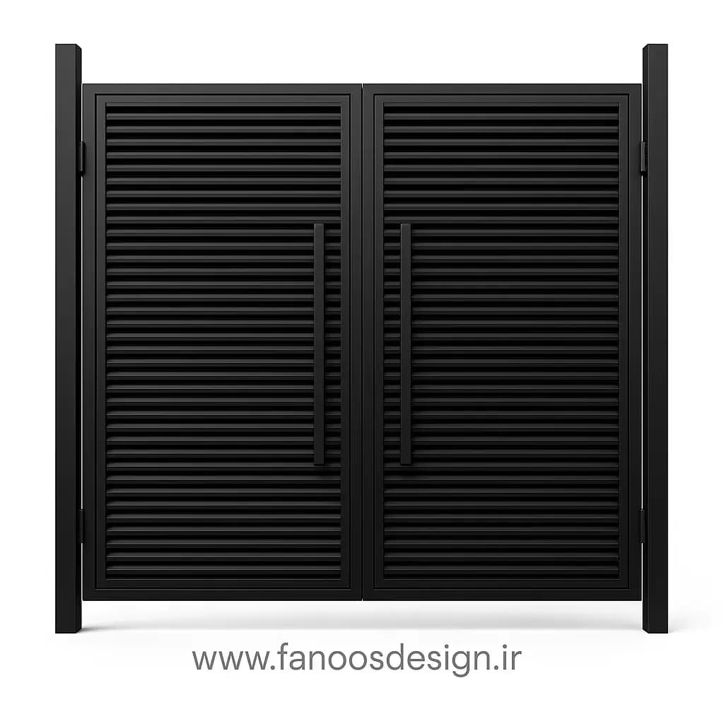 درب حیاط فلزی مدرن مشکی طرح کرکره‌ای – کد 30181