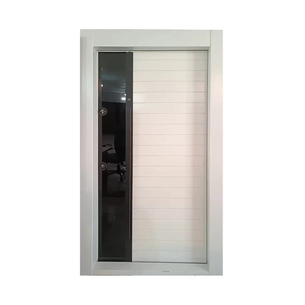 درب ضدسرقت مدرن سفید ترکیبی شیشه با کف 14 ورق 1 میلیمتر و قفل و یراق تیپ ترک سایز 110*210