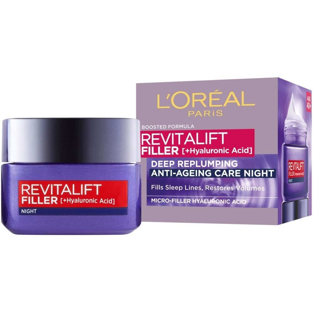 کرم شب ضد چروک لورال LOREAL مدل REVITALLIFT FILLER حجم 50 میل | حاوی هیالورونیک و فیلر