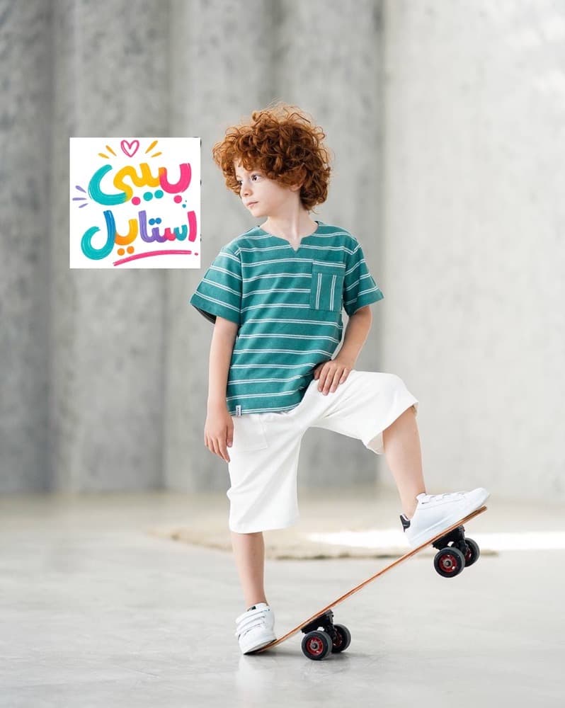 تیشرت پنبه رینگی یقه کوبایی بچگانه