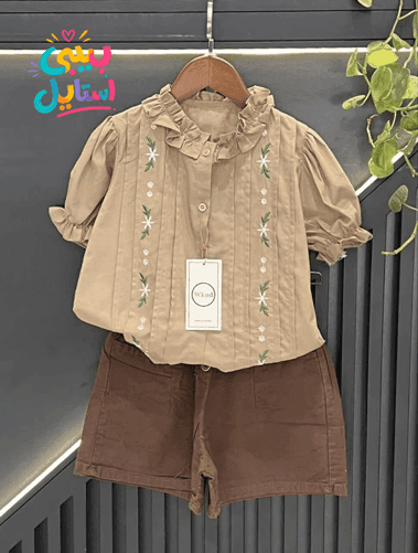 شومیز شلوارک لینن خامه دوزی شده بچگانه خنک