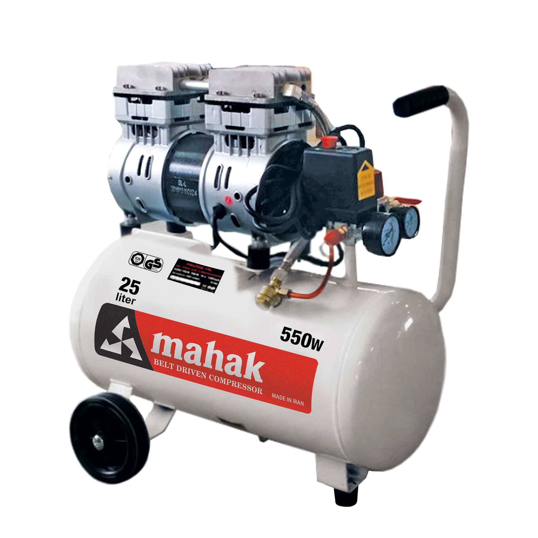 کمپرسور 25 لیتری بیصدا بدون روغن محک مجهز به شیر برقی مدل HSU550-25L