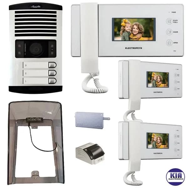 پکیج آیفون تصویری 3 واحدی الکتروپیک 1096 سفید با بارانگیر