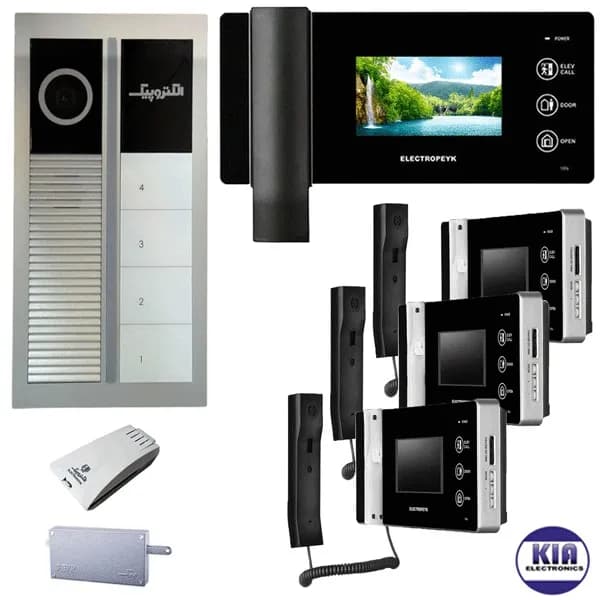 پکیج آیفون تصویری 4 واحدی الکتروپیک 1096 مشکی با پنل لمسی
