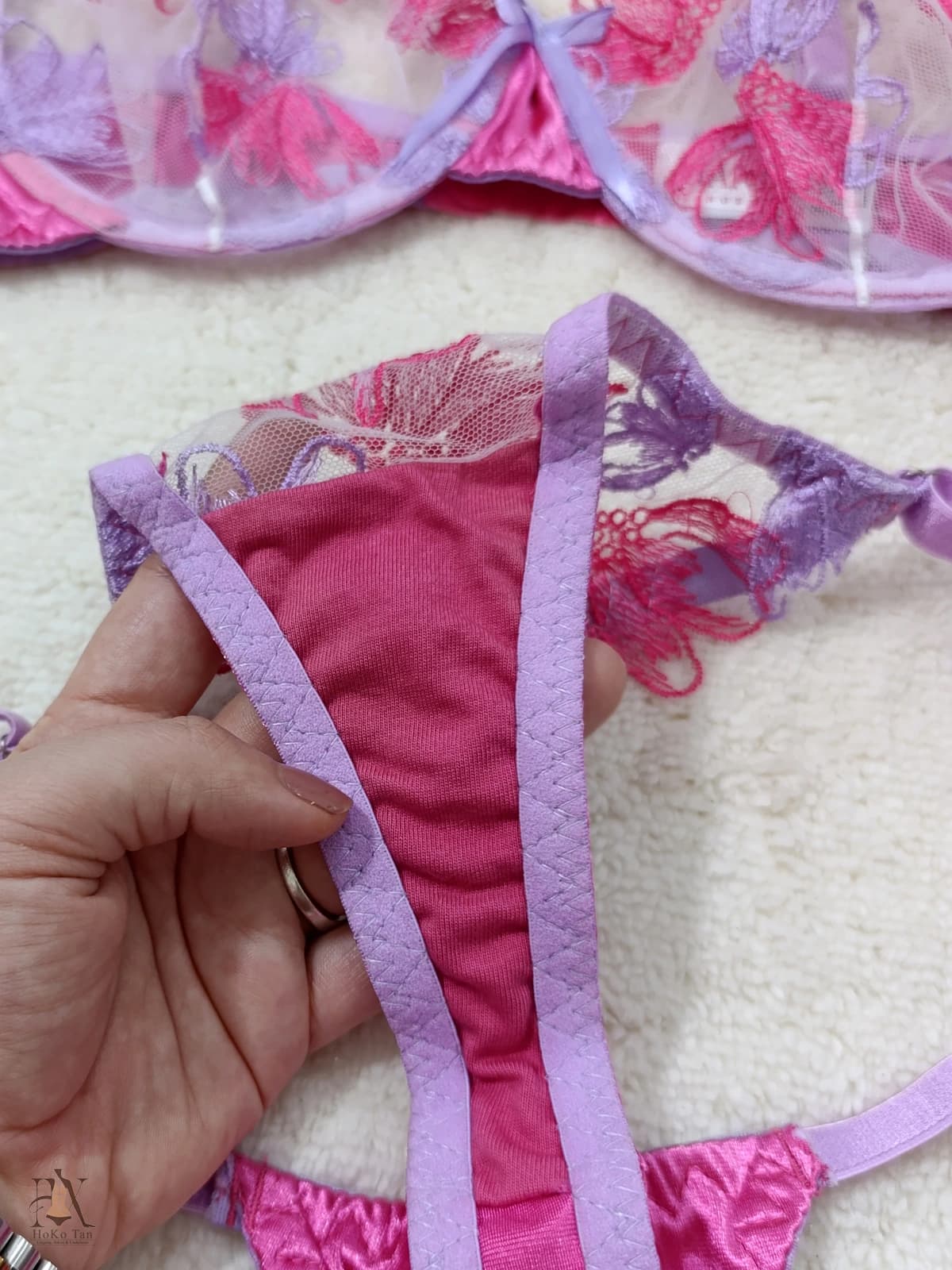 ست شورت و سوتین توری گل برجسته فانتزی کد 55 — تصویر ۹