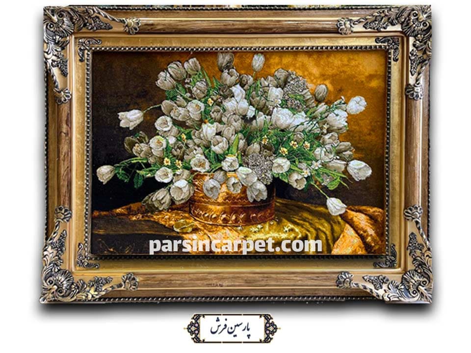 تابلو فرش دستباف تبریز طرح گلدان بابونه – کد TG1405