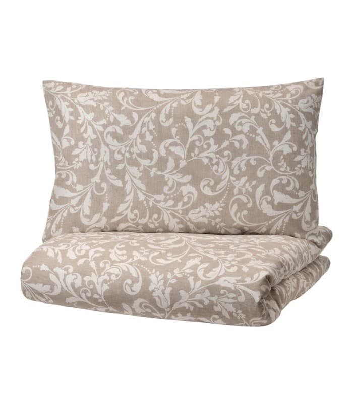 کاور لحاف و بالشت دو نفره آیکیا، مدل VÅRBRÄCKA، سفید/بژ، 240×220/50×80 سانتی متر