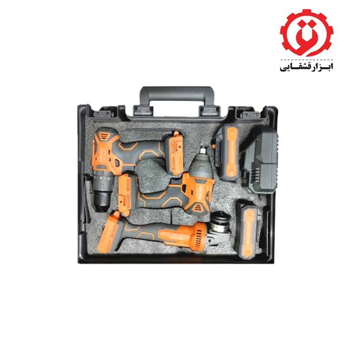 کیت سه عددی مینی فرز، دریل چکشی و بکس شارژی (دو باتری) آنکور مدل E.A.W
