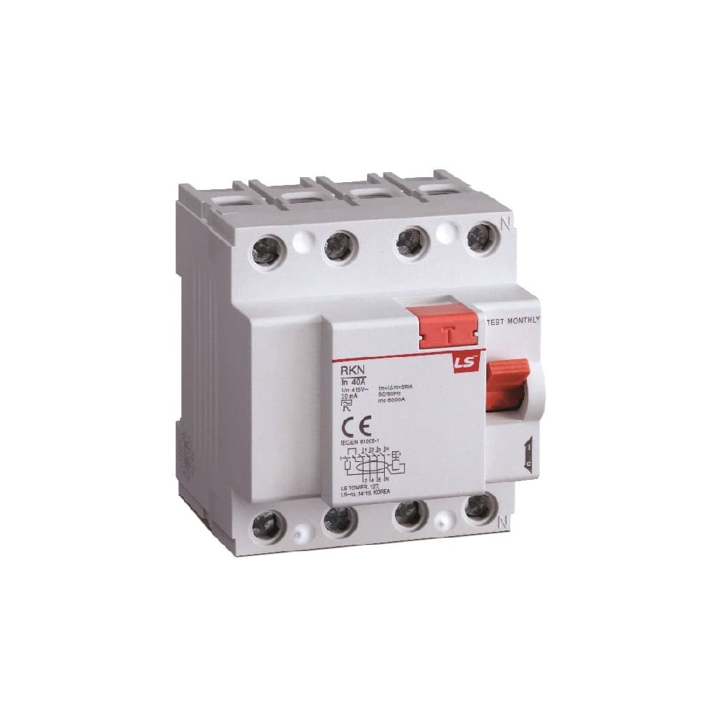 LS-کلید حفاظت جریان نشتی (محافظ جان)(RCCB)-سه پل+نول – 25A-6KA-300mA RKN 3P+N 25A 300mA
