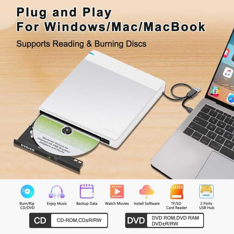 درایو سی دی ۴ در ۱ اکسترنال NOLYTH مدل CT09 برای مک با پورت های USB SD/TF/2 — تصویر ۳
