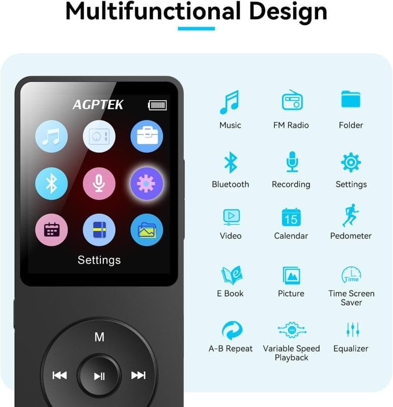 پخش کننده موسیقی MP3 برند AGPTEK مدل A02X با ظرفیت 32 گیگابایت — تصویر ۴