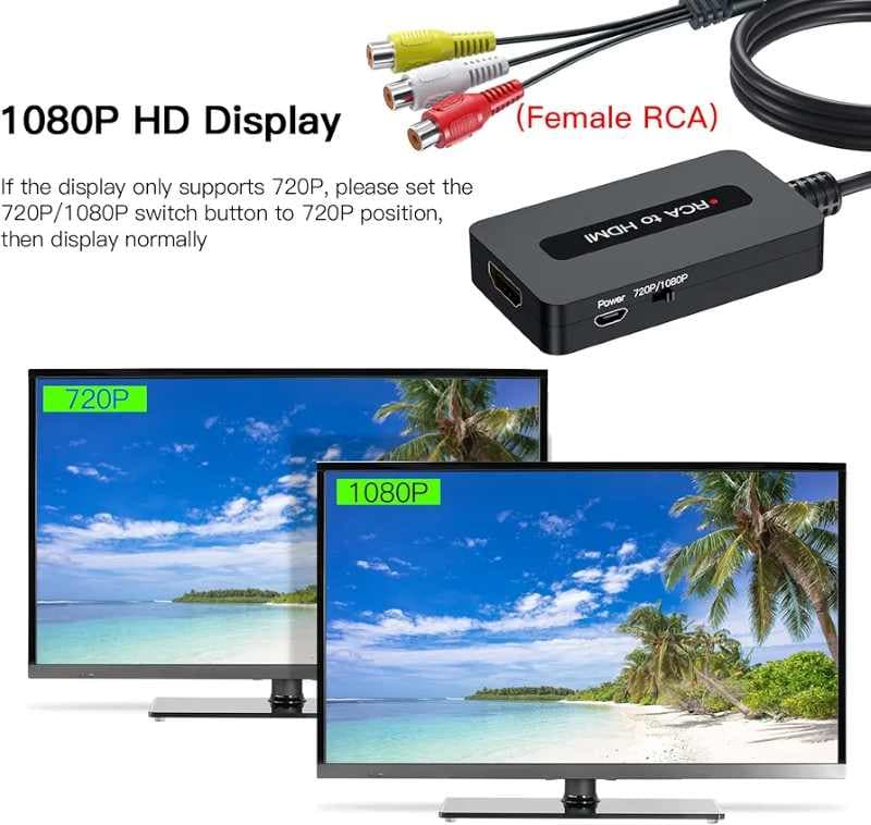 مبدل کابل RCA به HDMI مادگی با کابل‌های HDMI و RCA — تصویر ۷