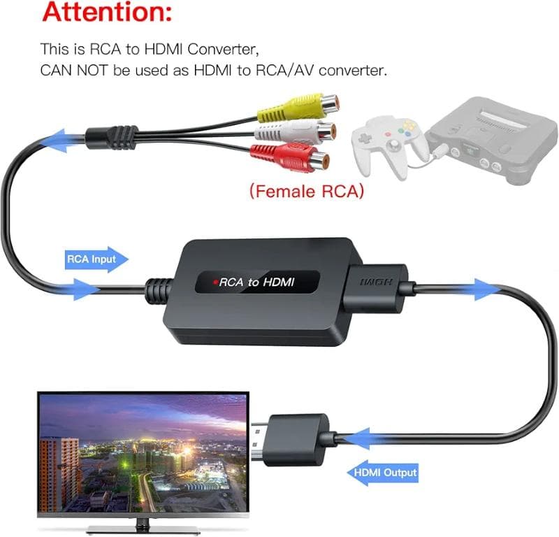 مبدل کابل RCA به HDMI مادگی با کابل‌های HDMI و RCA — تصویر ۴