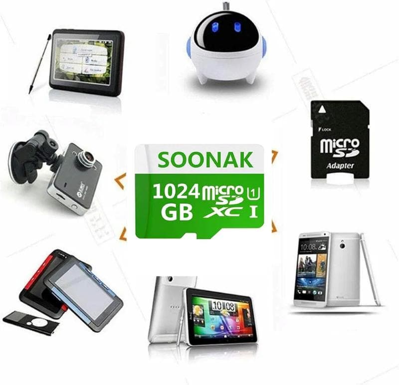 کارت حافظه یک ترابایت میکرو SOONAK با سرعت بالا کلاس 10، ظرفیتهای 1024 گیگابایت به همراه آداپتور SD — تصویر ۳