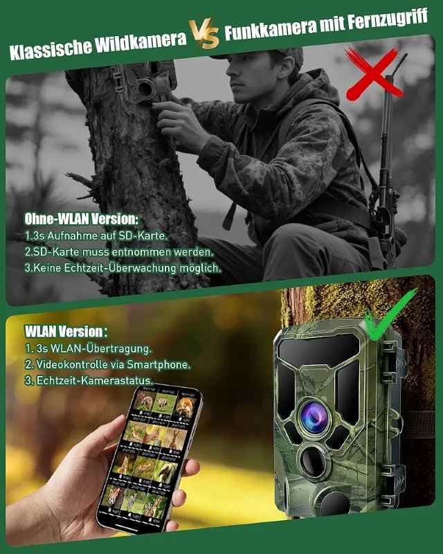 دوربین تله شکار HAZA 4K WLAN مدل PR970 با اپلیکیشن 60 مگاپیکسلی HD با حسگر حرکت دید در شب 940 نانومتر، کارت حافظه 32 گیگابایت ، زاویه دید 120 درجه، ماشه 0.1 ثانیه، IP66 — تصویر ۴
