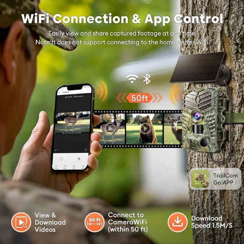 دوربین تله شکار و طبیعت خورشیدی، Solareye WiFi مدل SV-TCYW-4K دوربین‌ 4K 64MP با قابلیت دید در شب و حرکت فعال شونده ضد آب IP66با کارت حافظه Micro SD 32 گیگابایتی — تصویر ۵
